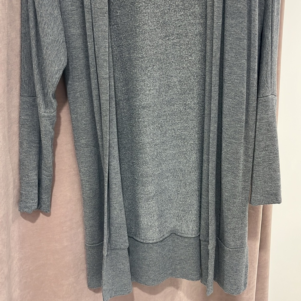 Soma WKND Soft Brushed Terry Hooded Cardigan Robe Grey Lounge Cozy Luxury - Picture 3 of 8